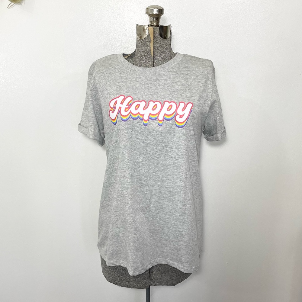 Pride month: Graphic tee M Crewneck short sleeve happy grey rainbow